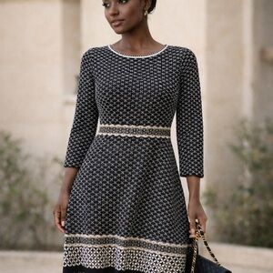 Max Studio Monochrome Geometric Pattern Dress